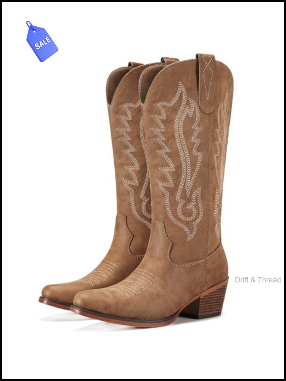 Women's Western Cowboy Boots Mid-Calf Chunky Heel Snip Toe